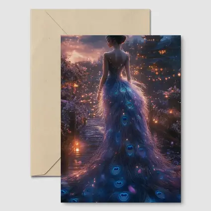 Woman Peacock Gown Fantasy Garden Night