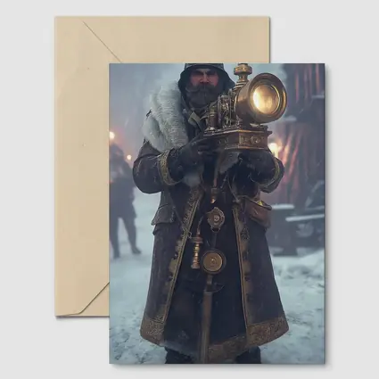 Steampunk Soldier With Lantern Snowy Night