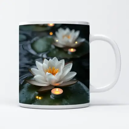 White Lotus Flowers Floating on Dark Water