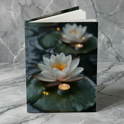 White Lotus Flowers Floating on Dark Water