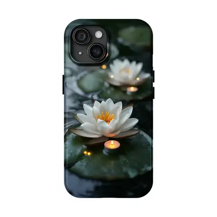 White Lotus Flowers Floating on Dark Water