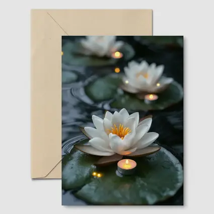 White Lotus Flowers Floating on Dark Water