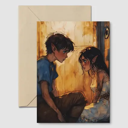 Two Young Elves Watercolor Fantasy Art