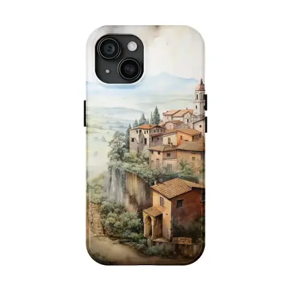 Tuscan Hilltop Village Watercolor Painting Art