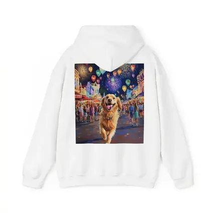 Happy Golden Retriever Running Carnival Fireworks Night