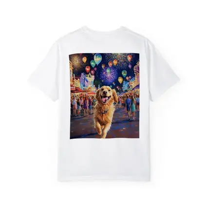 Happy Golden Retriever Running Carnival Fireworks Night