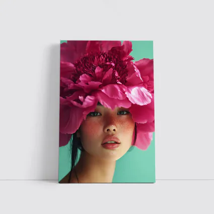Woman Portrait Giant Pink Peony Flower