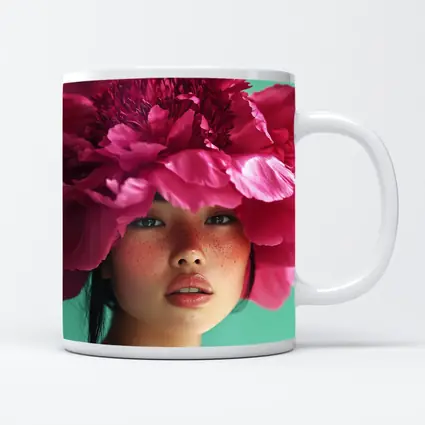 Woman Portrait Giant Pink Peony Flower