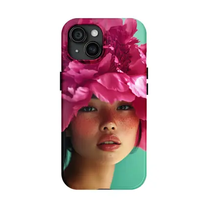 Woman Portrait Giant Pink Peony Flower