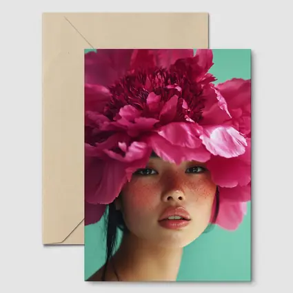 Woman Portrait Giant Pink Peony Flower