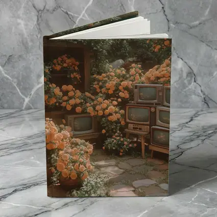 Vintage Televisions Surrounded by Orange Roses Garden