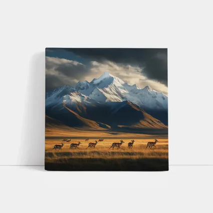 Antelope Herd Running Across Mountain Grasslands