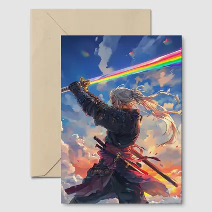 Anime Samurai Warrior Rainbow Sky Art