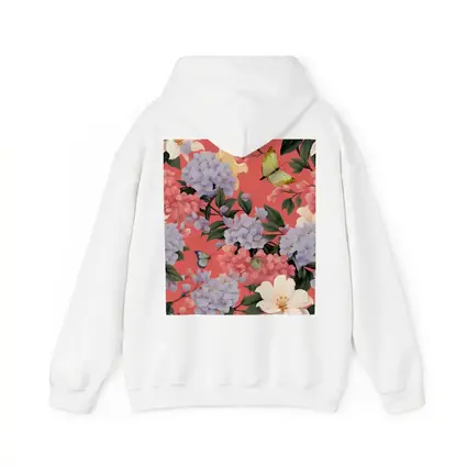 Pink Hydrangeas Butterflies Floral Pattern Coral Background