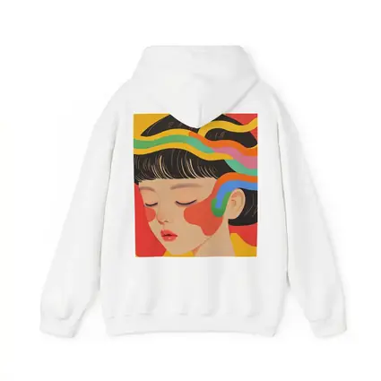 Japanese Woman Illustration Bold Colorful Waves