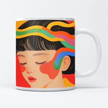 Japanese Woman Illustration Bold Colorful Waves