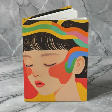 Japanese Woman Illustration Bold Colorful Waves
