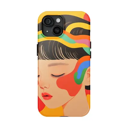 Japanese Woman Illustration Bold Colorful Waves