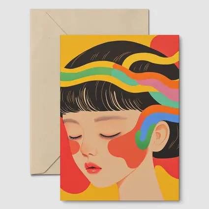 Japanese Woman Illustration Bold Colorful Waves