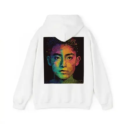 Rainbow Halftone Young Man Portrait Dark Background