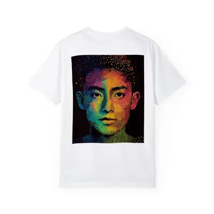 Rainbow Halftone Young Man Portrait Dark Background