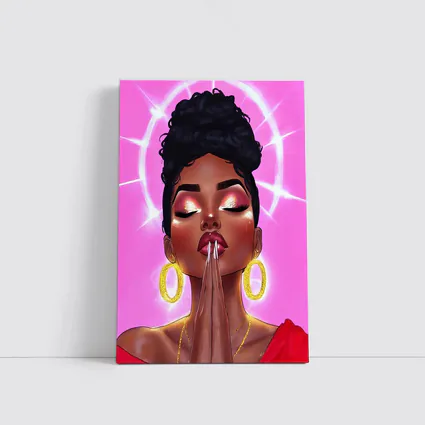 Praying Black Woman Illustration Pink Background