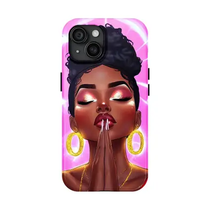 Praying Black Woman Illustration Pink Background