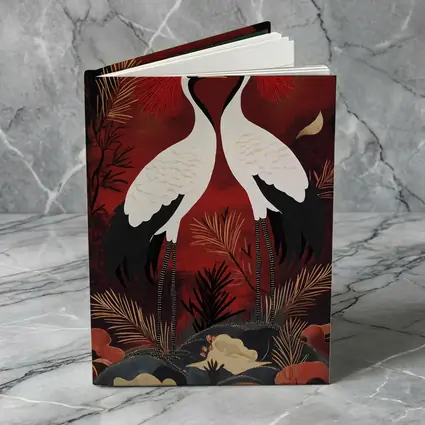 Red Crowned Cranes Japanese Dark Red Art