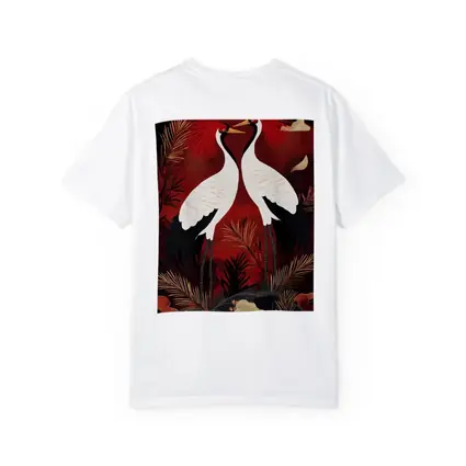 Red Crowned Cranes Japanese Dark Red Art