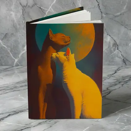 Two Cats Gazing at Teal Moon