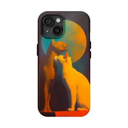 Two Cats Gazing at Teal Moon
