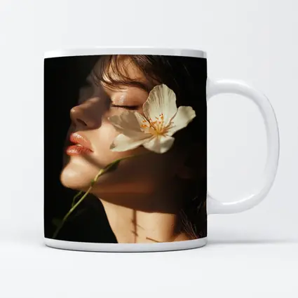 Woman With White Flower Dark Background