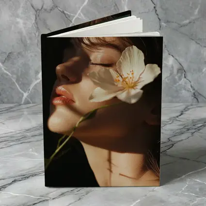 Woman With White Flower Dark Background