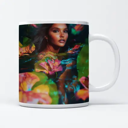 Woman Surrounded By Tropical Flowers Water