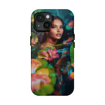 Woman Surrounded By Tropical Flowers Water
