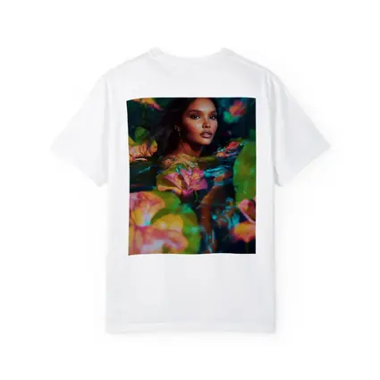 Woman Surrounded By Tropical Flowers Water