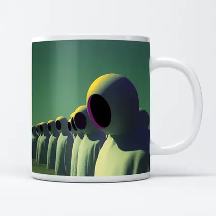 Alien Figures Row Surreal Green Desert