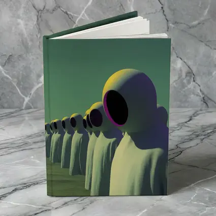 Alien Figures Row Surreal Green Desert