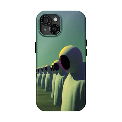 Alien Figures Row Surreal Green Desert