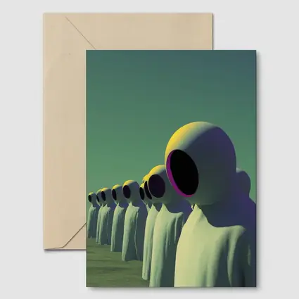 Alien Figures Row Surreal Green Desert