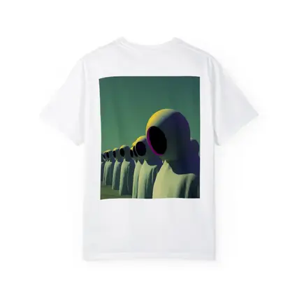 Alien Figures Row Surreal Green Desert