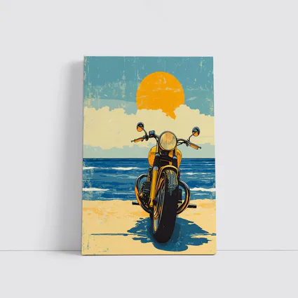 Retro Motorcycle Parked On Sunny Beach