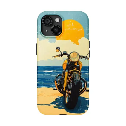 Retro Motorcycle Parked On Sunny Beach