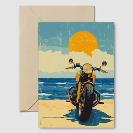 Retro Motorcycle Parked On Sunny Beach