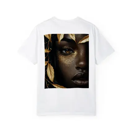 Black Woman Gold Glitter Leaves Dark Background