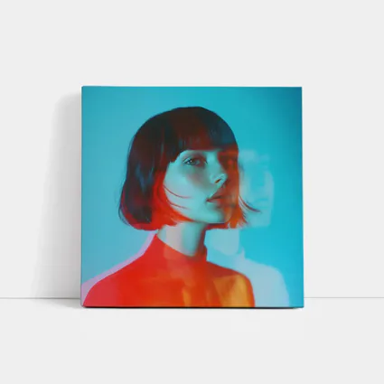 Woman Portrait Double Exposure Teal Background