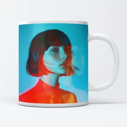 Woman Portrait Double Exposure Teal Background
