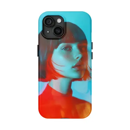 Woman Portrait Double Exposure Teal Background