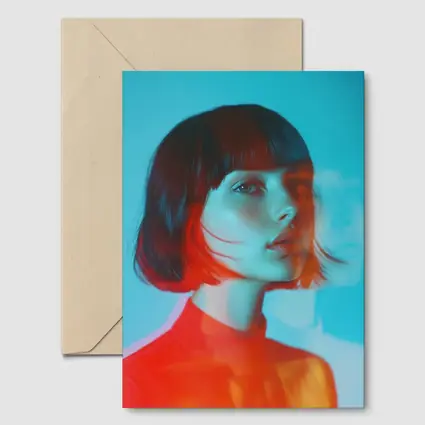Woman Portrait Double Exposure Teal Background