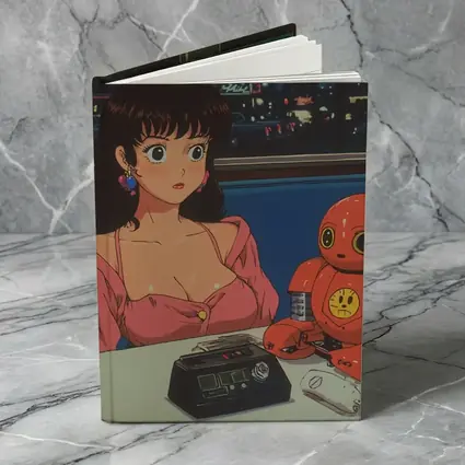 Retro Anime Girl Robot Diner Night Scene